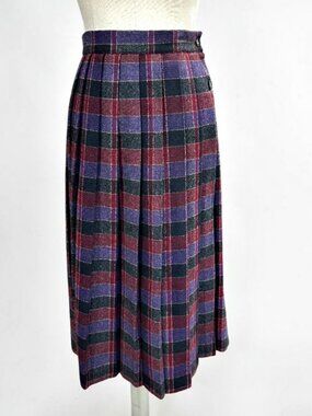 Vintage Plaid Pleated Wool Blend MIDI Skirt Twee Dark Academia Prep XS/S (26" W)